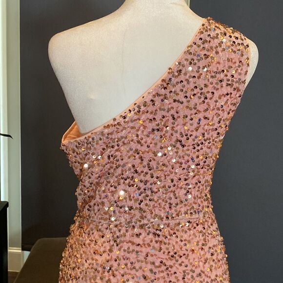 Women’s One Shoulder Pink Sequined Formal Prom Dress Long Leg Slit Size S NWOT - Picture 6 of 11